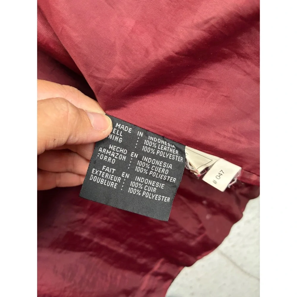 Colebrook & Co Black Leather Jacket Mens XL Button Front Burgundy Lining 8215